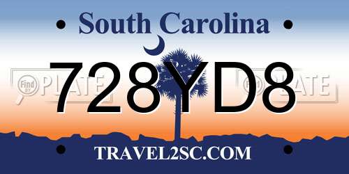 728YD8 South Carolina License Plate