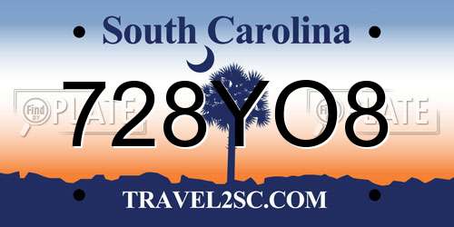 728YO8 South Carolina License Plate