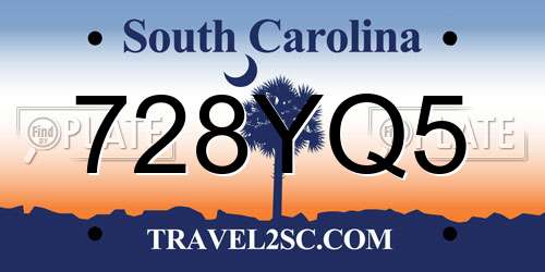 728YQ5 South Carolina License Plate
