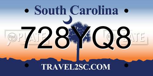 728YQ8 South Carolina License Plate