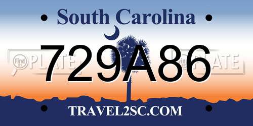 729A86 South Carolina License Plate