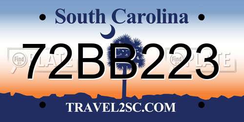 72BB223 South Carolina License Plate