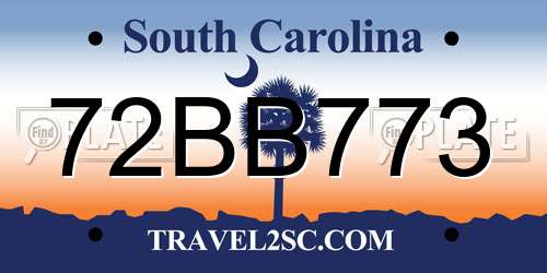 72BB773 South Carolina License Plate