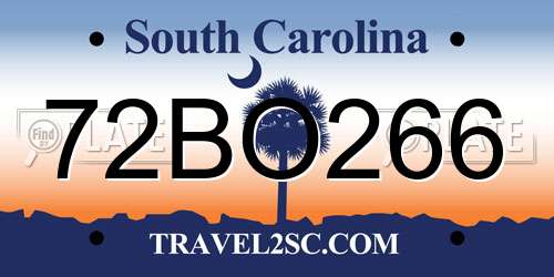 72BO266 South Carolina License Plate