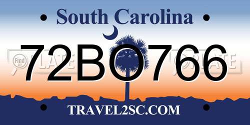 72BO766 South Carolina License Plate