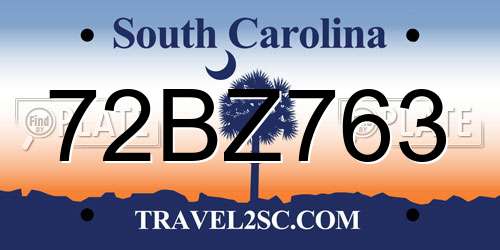 72BZ763 South Carolina License Plate