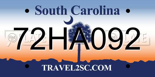 72HA092 South Carolina License Plate