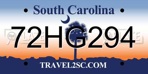 72HG294 South Carolina License Plate