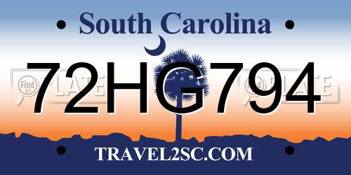72HG794 South Carolina License Plate