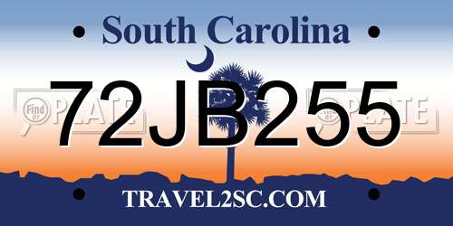 72JB255 South Carolina License Plate
