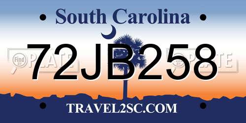 72JB258 South Carolina License Plate