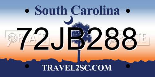 72JB288 South Carolina License Plate