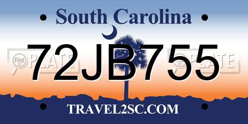 72JB755 South Carolina License Plate