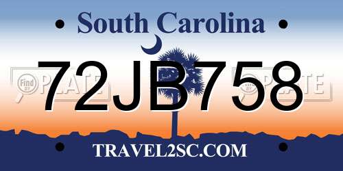 72JB758 South Carolina License Plate