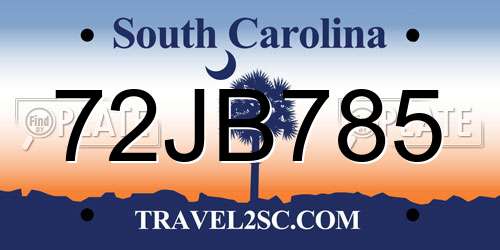 72JB785 South Carolina License Plate