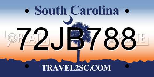 72JB788 South Carolina License Plate