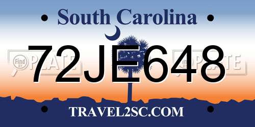 72JE648 South Carolina License Plate