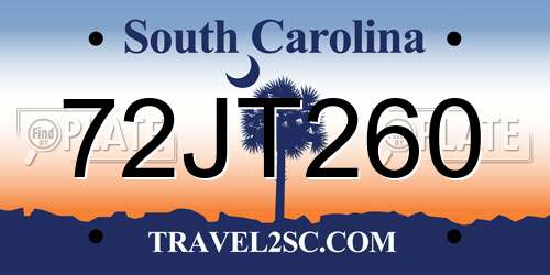 72JT260 South Carolina License Plate