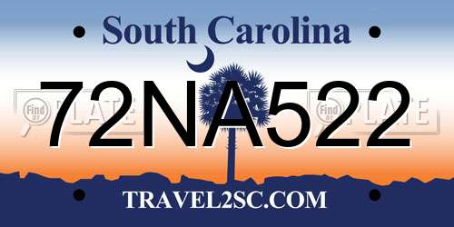 72NA522 South Carolina License Plate