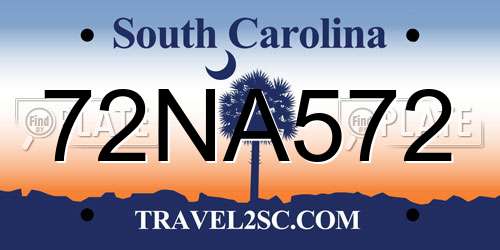 72NA572 South Carolina License Plate