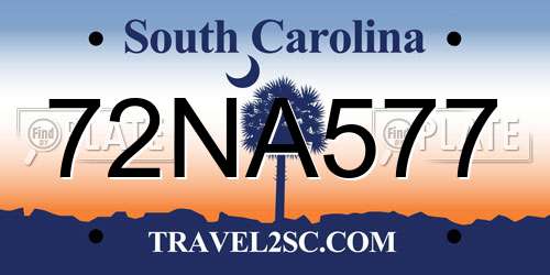 72NA577 South Carolina License Plate