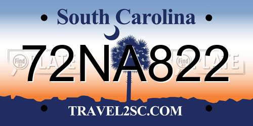 72NA822 South Carolina License Plate