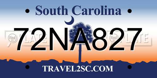72NA827 South Carolina License Plate