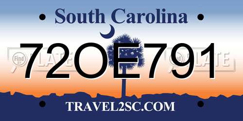 72OE791 South Carolina License Plate
