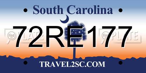 72RE177 South Carolina License Plate