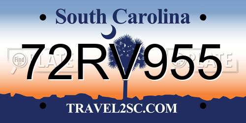 72RV955 South Carolina License Plate