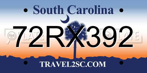 72RX392 South Carolina License Plate