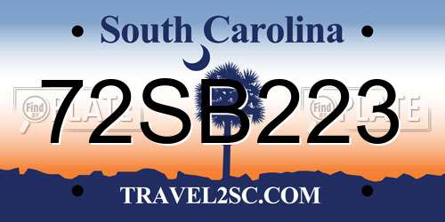 72SB223 South Carolina License Plate