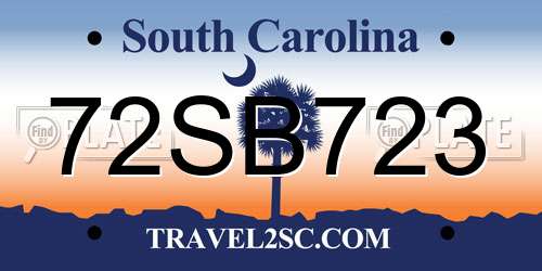 72SB723 South Carolina License Plate