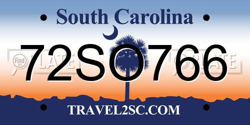 72SO766 South Carolina License Plate