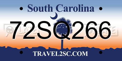 72SQ266 South Carolina License Plate