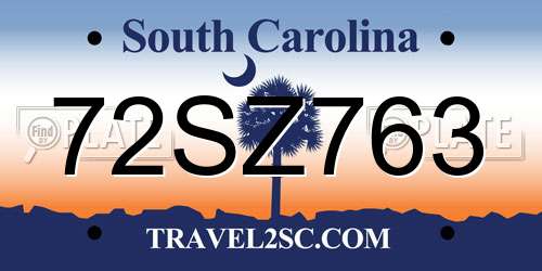 72SZ763 South Carolina License Plate