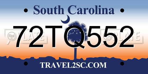 72TQ552 South Carolina License Plate