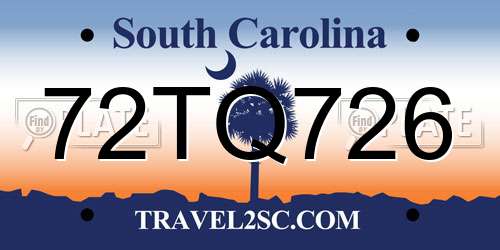 72TQ726 South Carolina License Plate