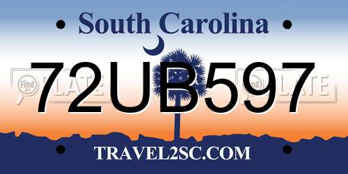 72UB597 South Carolina License Plate