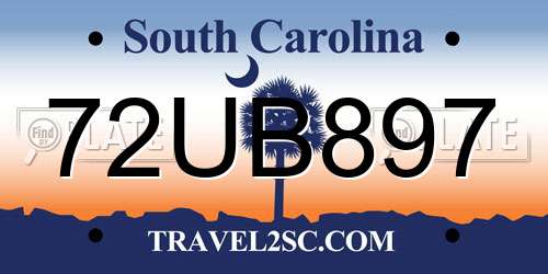 72UB897 South Carolina License Plate