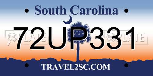 72UP331 South Carolina License Plate
