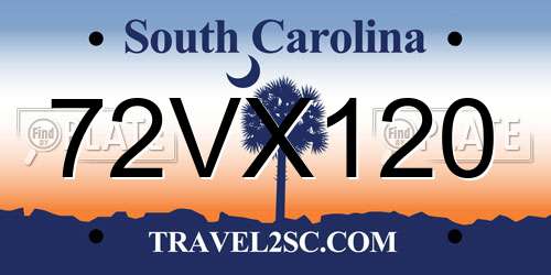 72VX120 South Carolina License Plate