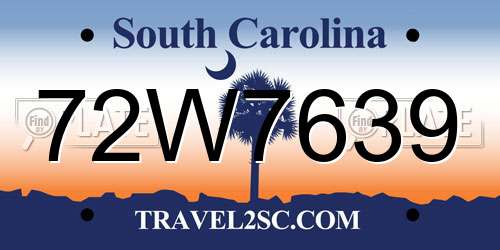 72W7639 South Carolina License Plate