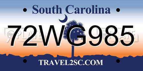72WG985 South Carolina License Plate