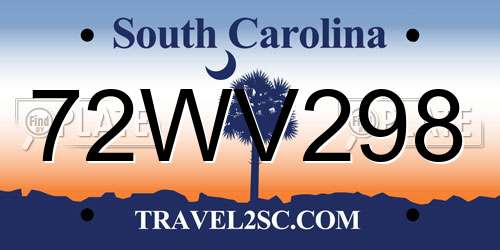 72WV298 South Carolina License Plate