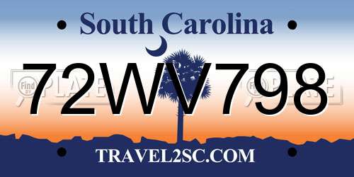 72WV798 South Carolina License Plate