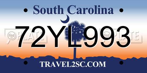 72YL993 South Carolina License Plate