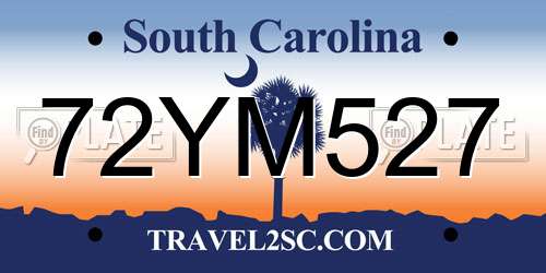 72YM527 South Carolina License Plate