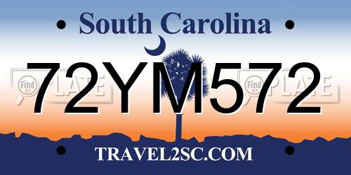 72YM572 South Carolina License Plate