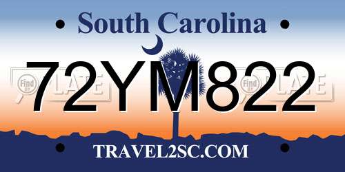 72YM822 South Carolina License Plate